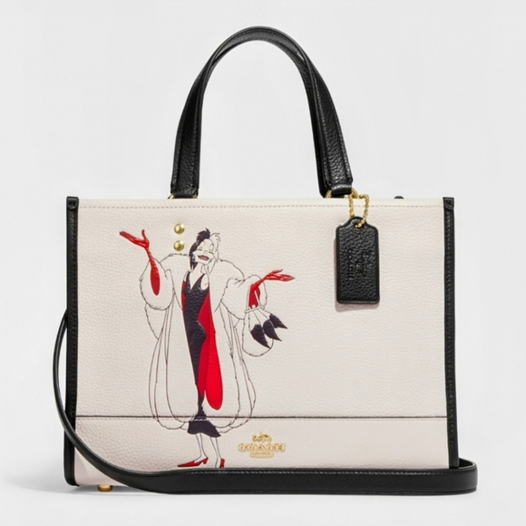COACH X Disney Villains, NWOT, Cruella Motif, Dempsey Carryall & Wristlet Set - Picture 2 of 13